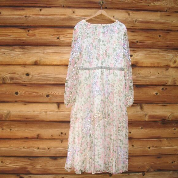 Mac Duggal 93788 Floral Beaded Sequin Midi Dress White Multi Size 16 - Picture 7 of 14